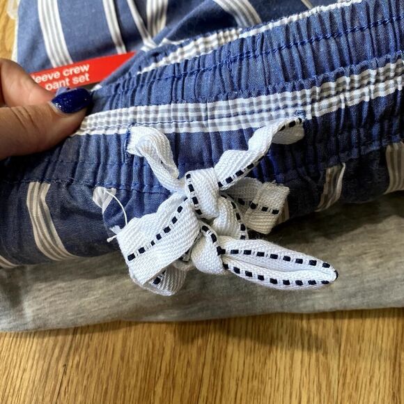 Hanes Short Sleeve Crew & Woven Pant Set Oatmeal Heather Medium - Picture 9 of 10